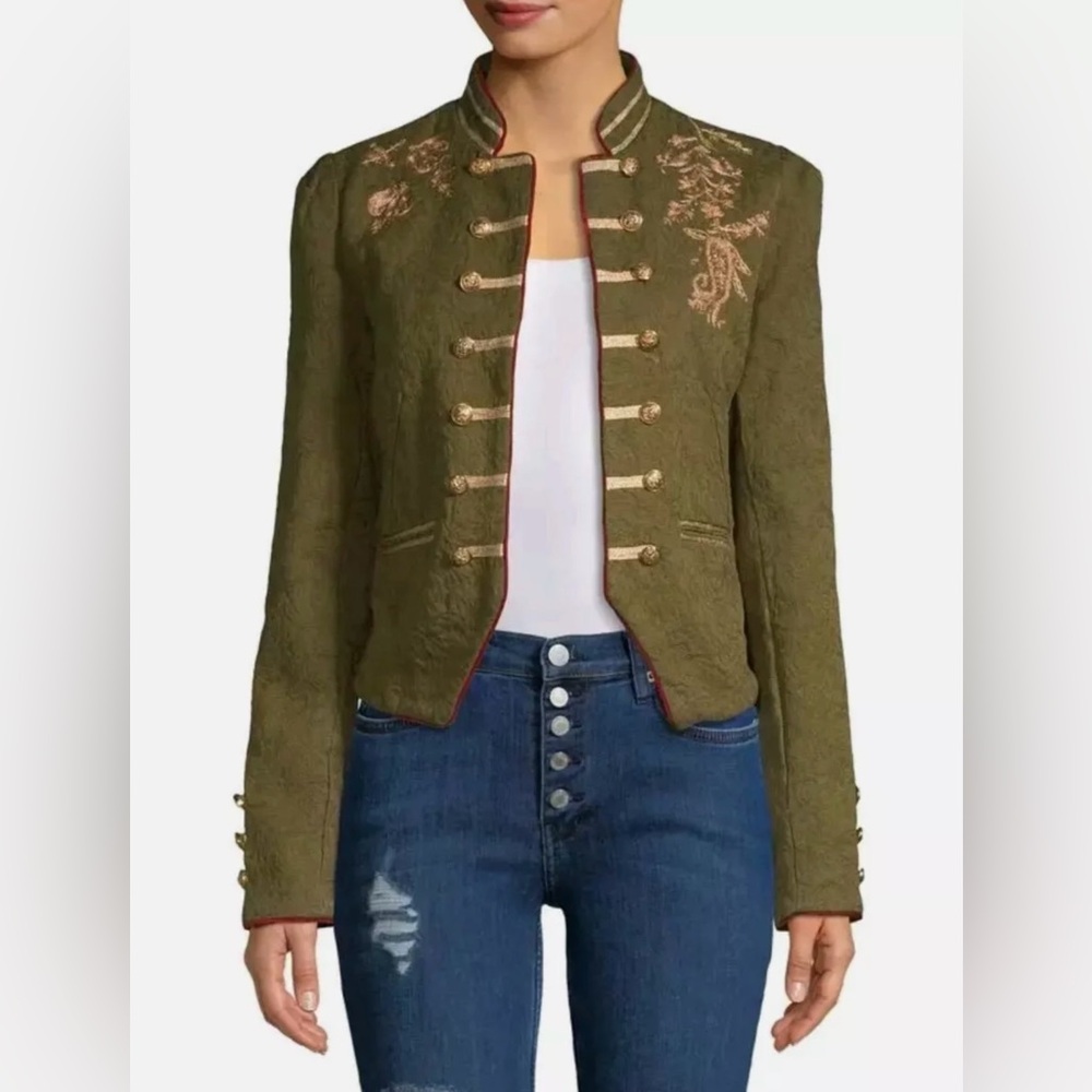 Free People Green Utility Jacket with Embroidery